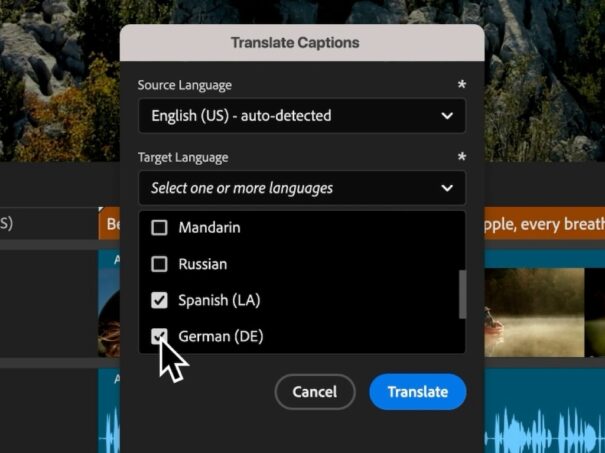 Adobe Caption Translation